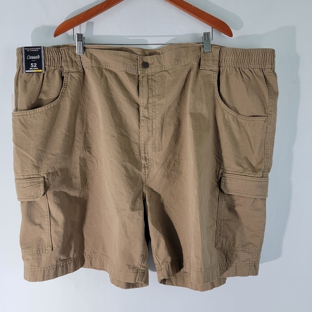 NWT ROUNDTREE & YORKE Men's Plus Size Khaki Cargo Short Ss 52W Beige Cotton